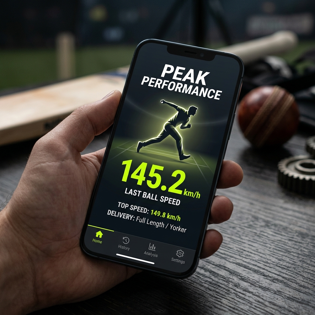 CricLens app showing bowling speed 145.2 km/h and swing analysis